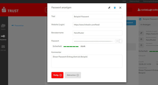 Passworteintrag im Passwort-Safe