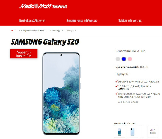 Galaxy S20 mit Vodafone-Vertrag bei Media Markt