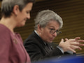 Margrethe Vestager (l.), Vizeprsidentin der EU-Kommission, und Thierry Breton, EU-Binnenmarktkommissar