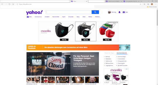 Die Webseite von Yahoo, viel belanglose zeitraubende Infos und Klickstrecken