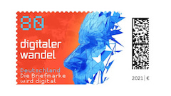 Eine der ersten neuen Briefmarken mit Matrixcode
