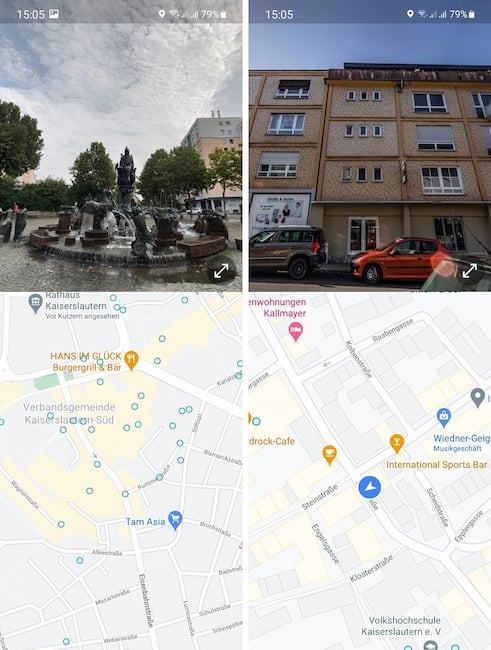 Street View und Maps im Split-Screen (vertikale Ansicht)