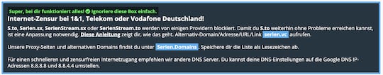 Hinweis auf Sperren, wenn man die Seite ber alternative DNS-Server ansteuert.