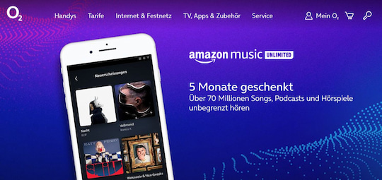 Amazon Music Unlimited als Zusatzoption bei o2