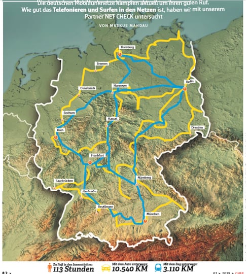 Die Teststrecke ber Autobahnen und Landstraen, kreuz und quer durch Deutschland.