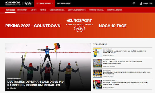 Der Webauftritt von Eurosport zu Olympia in Peking