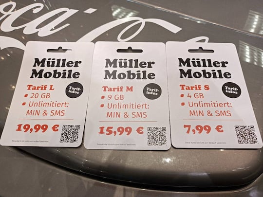 3 Tarife zur Auswahl bei Mller Mobile, von 7,99 - 19,99 Euro