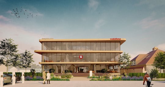 So soll der Neubau des Vodafone Forschungszentrums "Dresden Hub" aussehen, fr den im Oktober der Spaten gestochen werden soll.