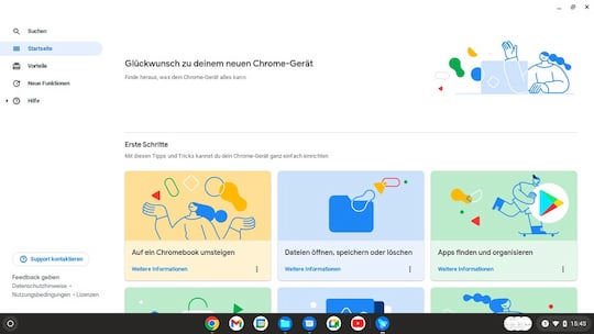 Begrungsbildschirm von Chrome OS Flex