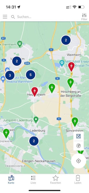 Die Standortkarte der Punktladung App von EWE-go.