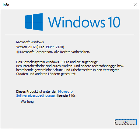 Windows 10 22H1 hat die Nummer 19044.