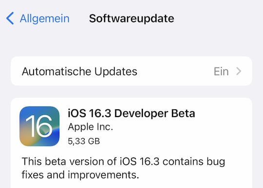 Erste Beta-Version von iOS 16.3 verfgbar