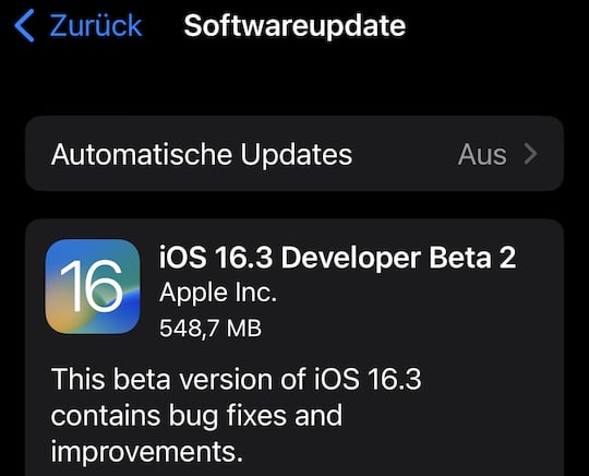 Neue Beta von iOS 16.3