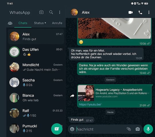 Die Tablet-Ansicht von WhatsApp