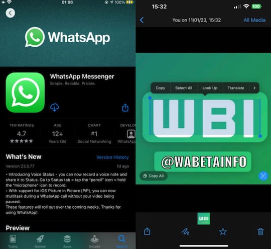 Die Texterkennung bei WhatsApp iOS