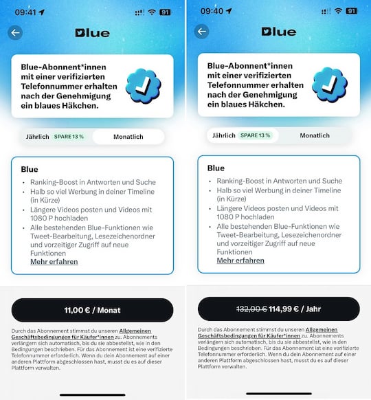 Twitter Blue: Preise bei iOS
