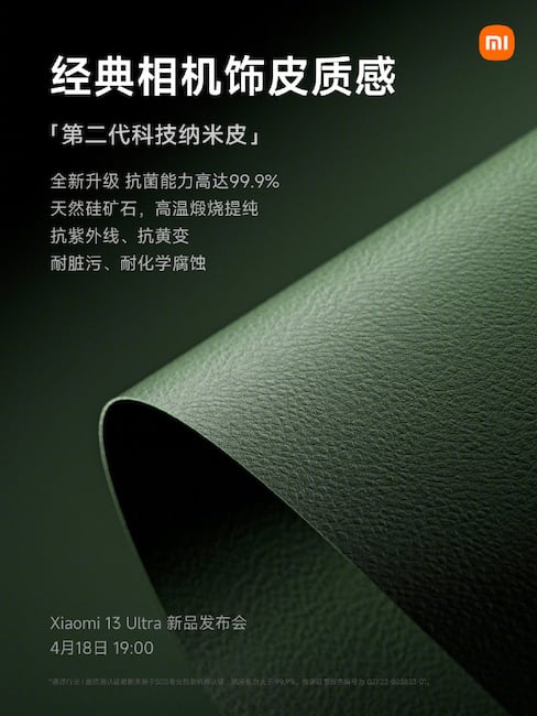 Teaser-Plakat verrt das Datum der offiziellen Vorstellung des Xiaomi 13 Ultra und zeigt dessen Oberflchenmaterial in Lederoptik