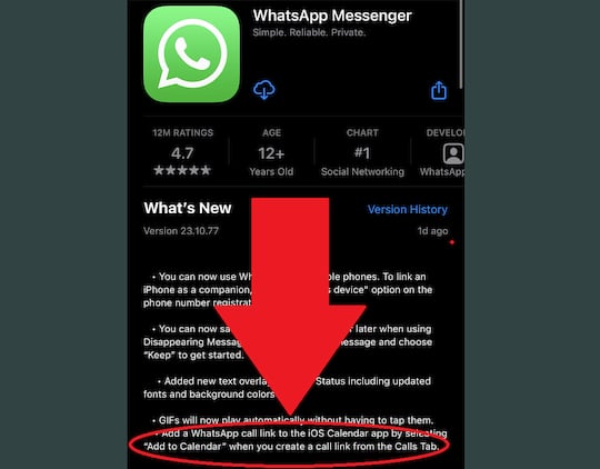 Das nderungsprotokoll des WhatsApp-Updates fr iOS