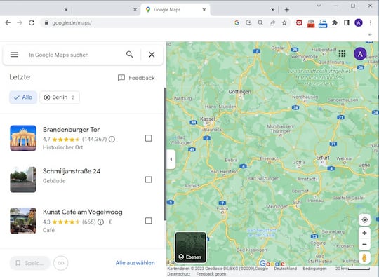 Verlauf von Maps im Browser