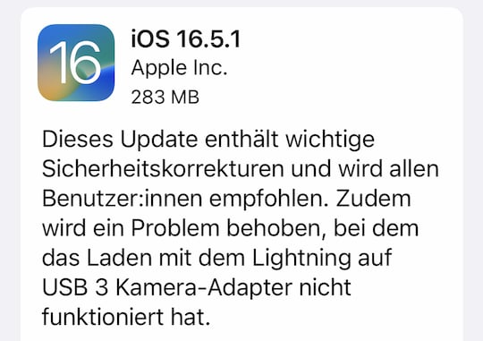 iOS 16.5.1 verfgbar