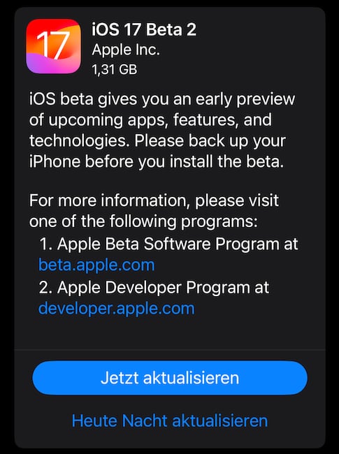 Beta-Update fr iOS 17