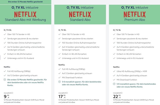 Kombi-Modelle von o2 TV und Netflix in der bersicht