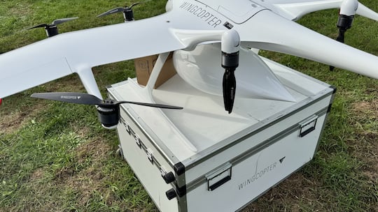 Die Drohnen werden von WingCopter in Weiterstadt bei Darmstadt hergestellt.