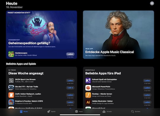 Hinweis auf die iPad-App von Apple Music Classical im AppStore