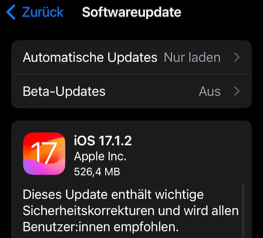 iOS 17.1.2 ist da