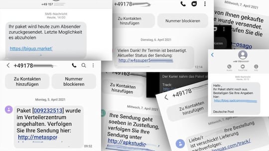 Beispiele fhr gefhrliche SMS, von der Verbraucherzentrale NRW gesammelt