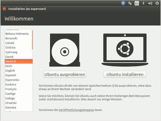 Ubuntu Live DVD Ausprobieren Installieren
