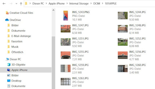 Direktes Herberkopieren von Fotos aus dem DCIM-Ordner des iPhone im Windows-Explorer
