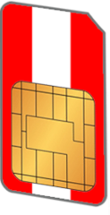 Eine SIM-Karte in den Farben der sterreichischen Flagge.