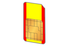 Eine SIM-Karte in den Farben der spanischen Flagge.