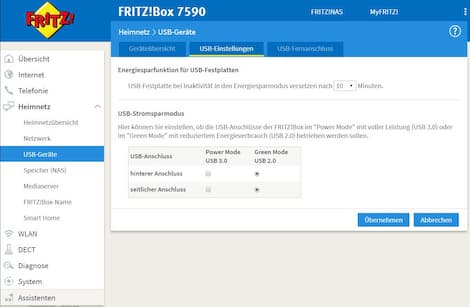 Wahl des Modus der USB-Schnittstelle bei der Fritz-Box 7590